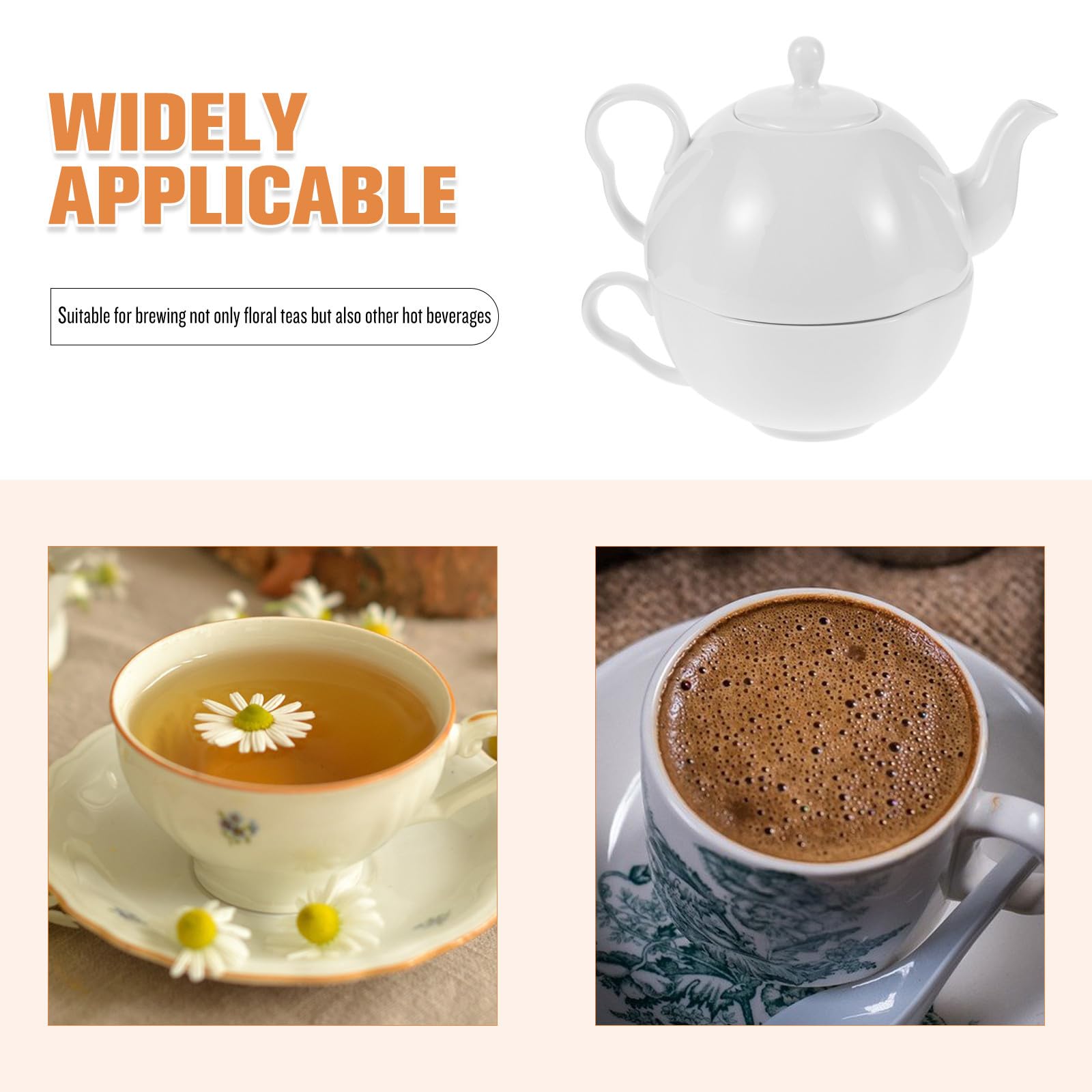 Set tè in Porcellana Fine Bianca da 620ml con Teiera Resistente al Calore e Tazza Elegante per Pomeriggi di tè Raffinati