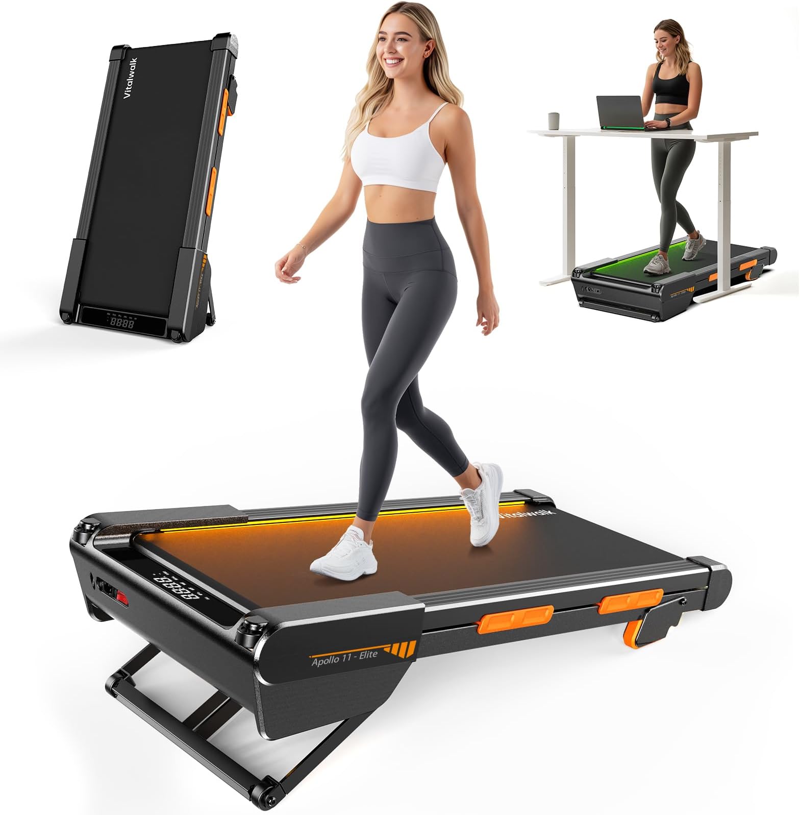 Vitalwalk Walking Pad Treadmill with Incline, Full Deck 15% Auto Incline, Portable Under Desk Treadmills for Home Office, 350LBS, 3.0HP Brushless, 4-Way Move & Vertical Storage, Ambient Light