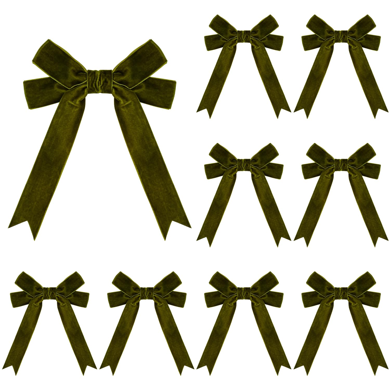 Kunjocy 10 Pcs Flannel Christmas Bows, Velvet Double Christmas Bows Christmas Tree Ornaments Bows Christmas Wreaths Bows for Xmas Garland Home Holiday Party Gift Wrapping (Olive Green)
