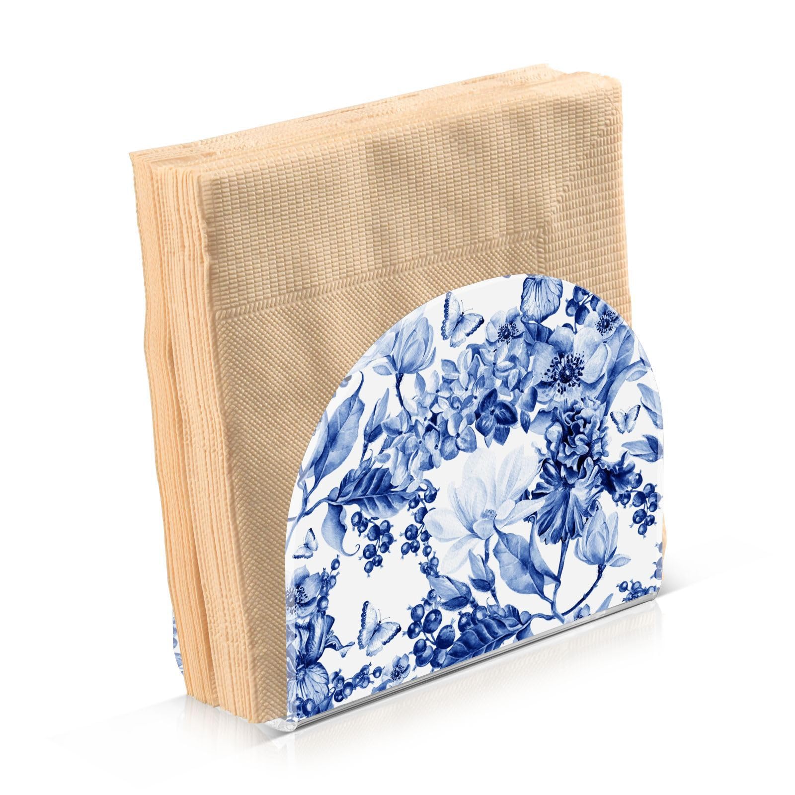 QwThum Napkin Holder for Table?Upright Napkin Dispenser Kitchen Acrylic Tissue Napkin Dispensers Cocktail Napkin Holders Hotel Restaurant Home Outdoor Decor 1 Pcs Blue and White