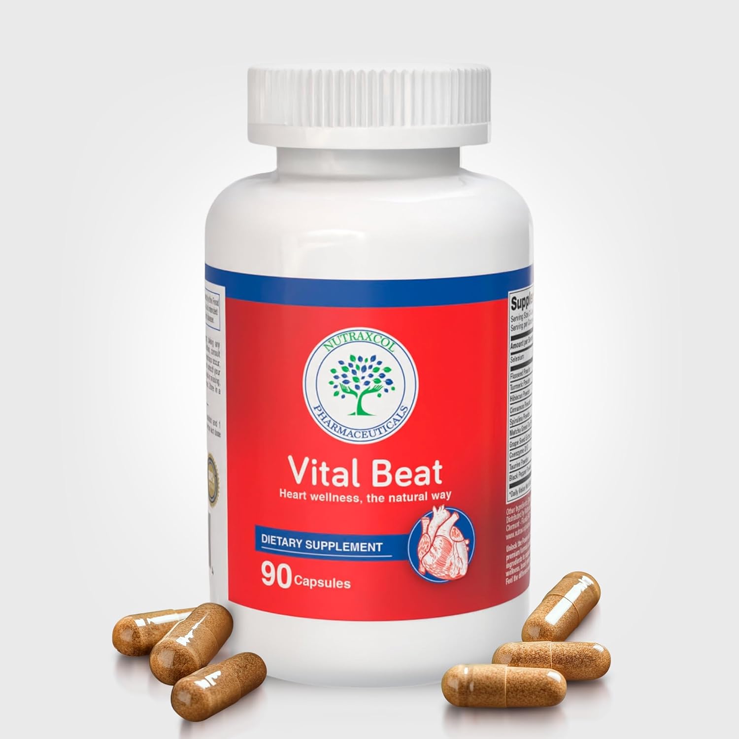 Vital Beat, Cardiovascular Support Supplement – with CoQ10, Flaxseed, Grape Seed, Turmeric & Taurine – 90 Capsules – Heart, Circulation & Cholesterol Support