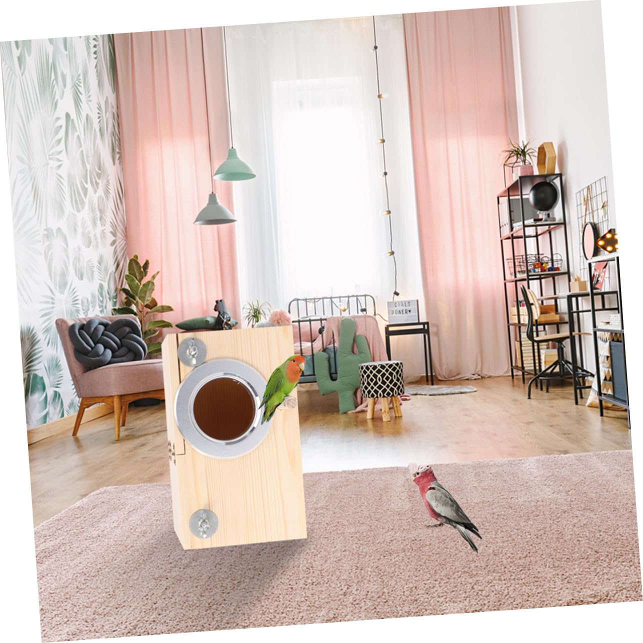 Caja de Cría para de Madera Maciza para Exterior Nido Decorativo para Jardín Mediano Madera de Pino Natural Resistente Pintura para Pajareras Exteriores y Decoración de Aves