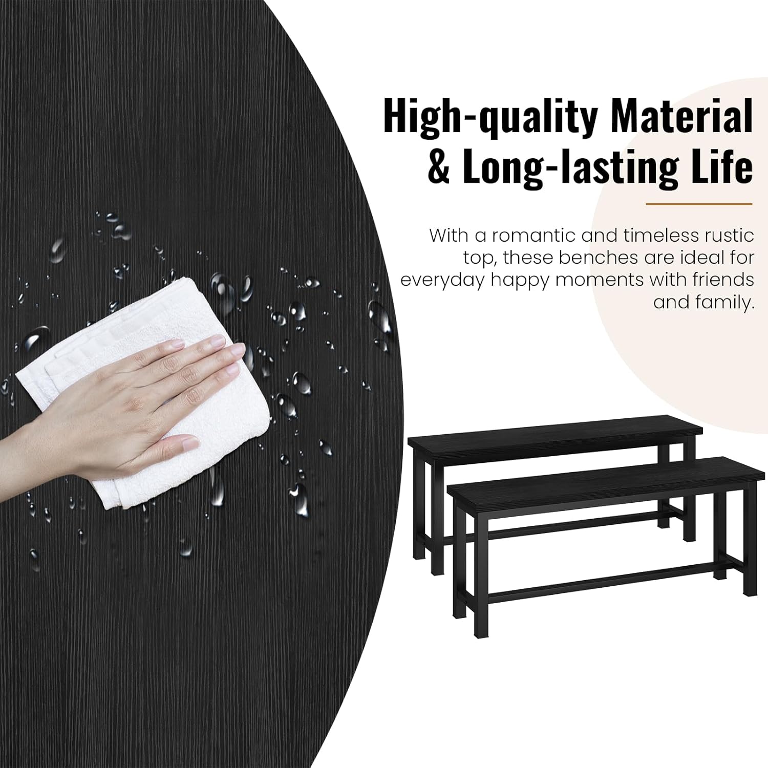 DKLGG Dining Benches, 39 Inch Kitchen Bench, Pair of 2 for Living Room, Bedroom, Industrial Entryway Bench Dining Room Benches with Metal Legs, Durable and Stable