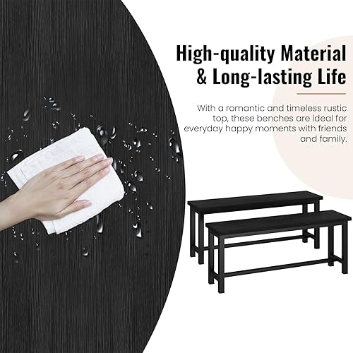 Miniatura 5 de Recaceik Bancos de comedor, bancos de mesa de 39 pulgadas, par de 2 bancos para comedor, cocina, entrada, dormitorio, banco industrial pequeño con
