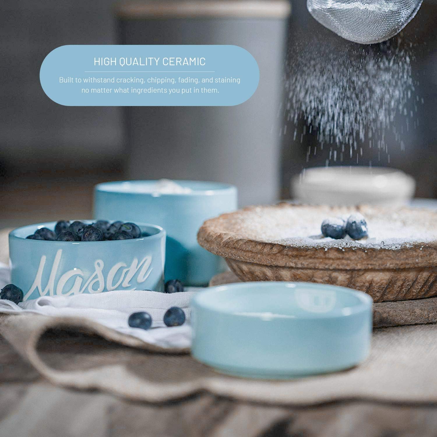 Mason Jar Ceramic Measuring Cups - Stackable Measuring Cups - Measuring Cup Set as Kitchen Gifts - Rustic Measurement Cup for Kitchen Accessories & Decor - A Perfect Holiday Gift Set (Blue, 4 Pc Set)