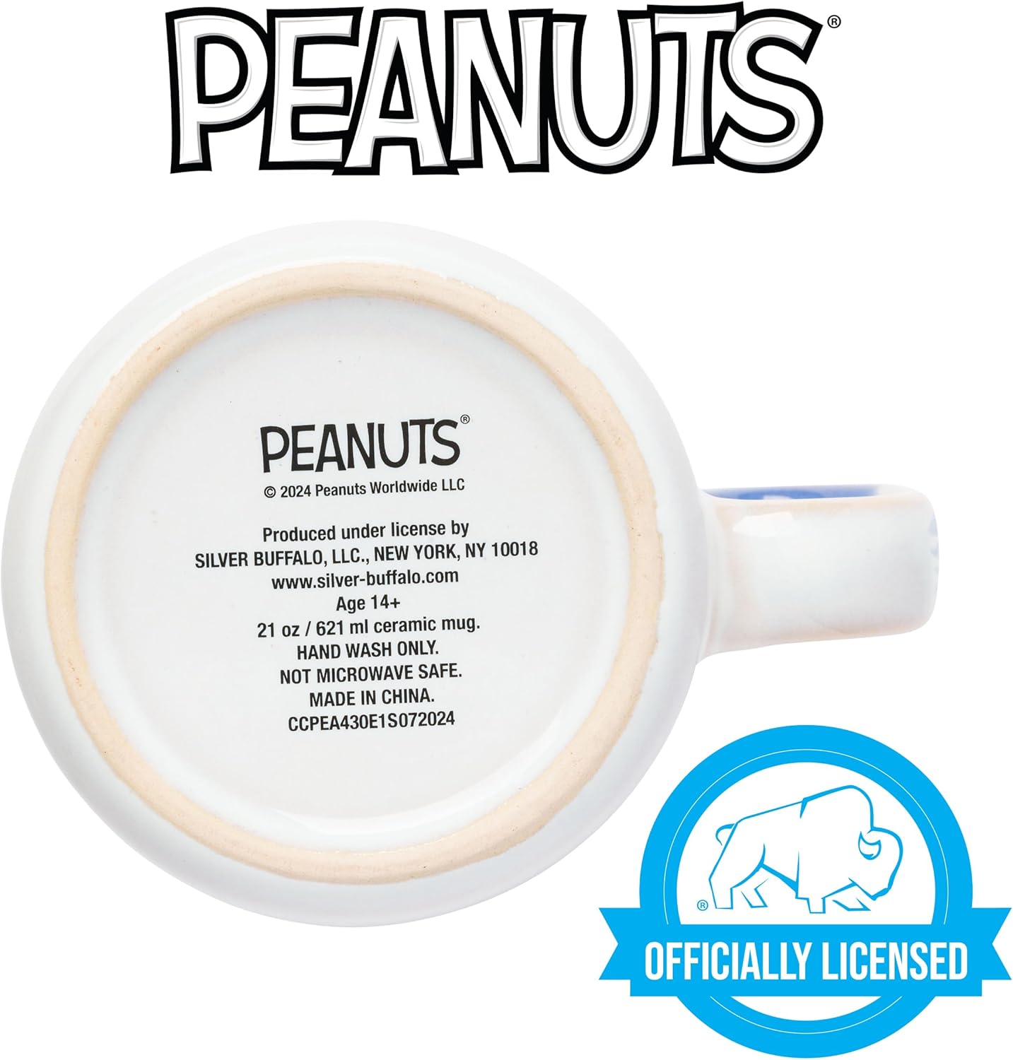 Silver Buffalo Peanuts Reactive Glaze Ceramic Camper Mug Featuring Charlie Brown, Lucy, Sally, Woodstock, and Linus, 20 Ounces - Image 4