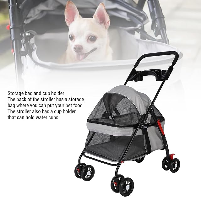 Foto 3 de 8 de Carrito para Perro Plegable Transpirable con Cesta de Almacenamiento, Portavasos