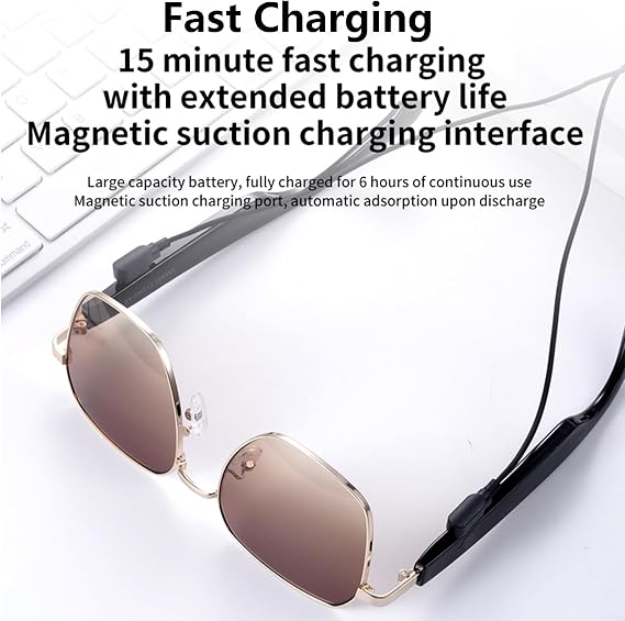 Smart Glasses for Men and Women,Bluetooth Glasses with Mic & Speakers,Fast Charge Audio Glasses Support Wake Up Voice Assistant (Brown)