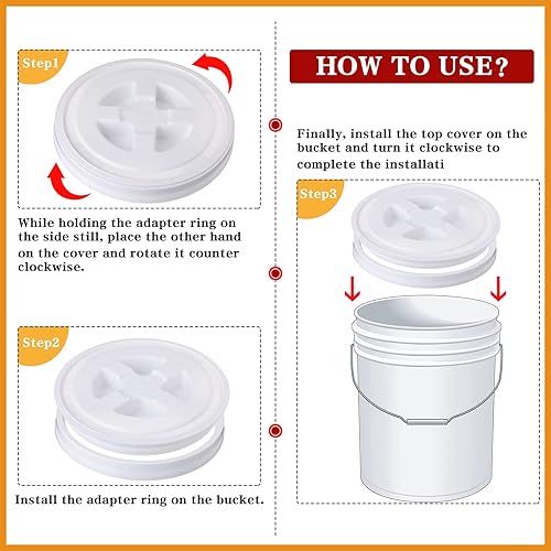 Miniatura 4 de 6 tapas de cubo de 5 galones, tapas de plástico para cubeta de almacenamiento, tapas de rosca a prueba de fugas, juegos de tapas para cereales,