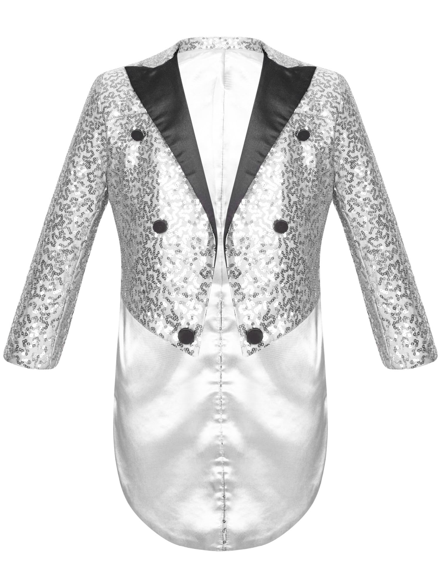 IEFIEL Esmoquin de Lentejuelas para Niño Chaqueta de Fiesta Vestir Formal de Boda Cóctel Chaqueta de Mago Disfraz de Fiesta Carnaval 5-16 Años Plateado 11-12 años