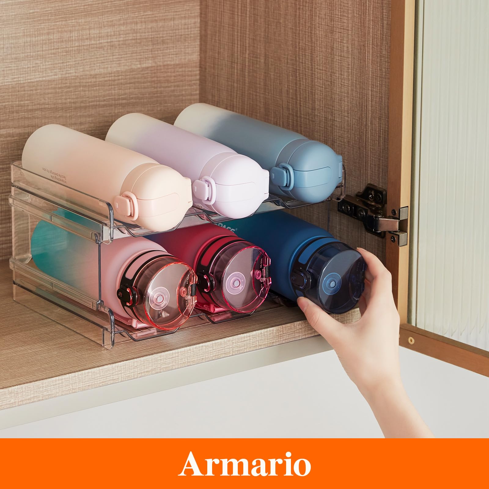 Lifewit Organizador de Botellas de Vino y Agua Apilable para Armario, Frigorífico, Despensa - Portabotellas de Plástico para Almacenar en Encimera, Armario, Oficina - Pack de 2