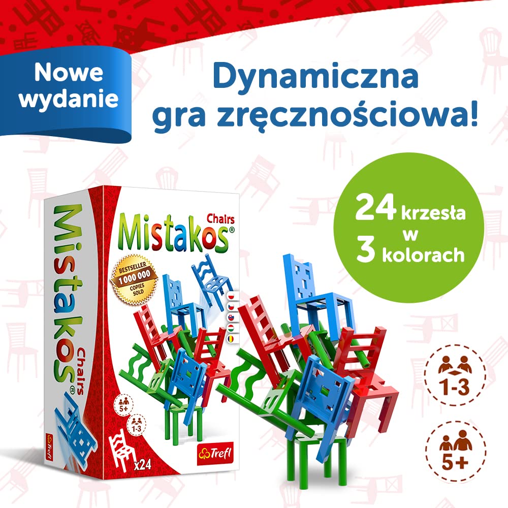 Trefl, Mistakos Krzesła, dla 1-3 osób, Gra Zręcznościowa dla Całej Rodziny, Gra Towarzyska Mistakos Chair, dla Dorosłych i Dzieci od 5 lat