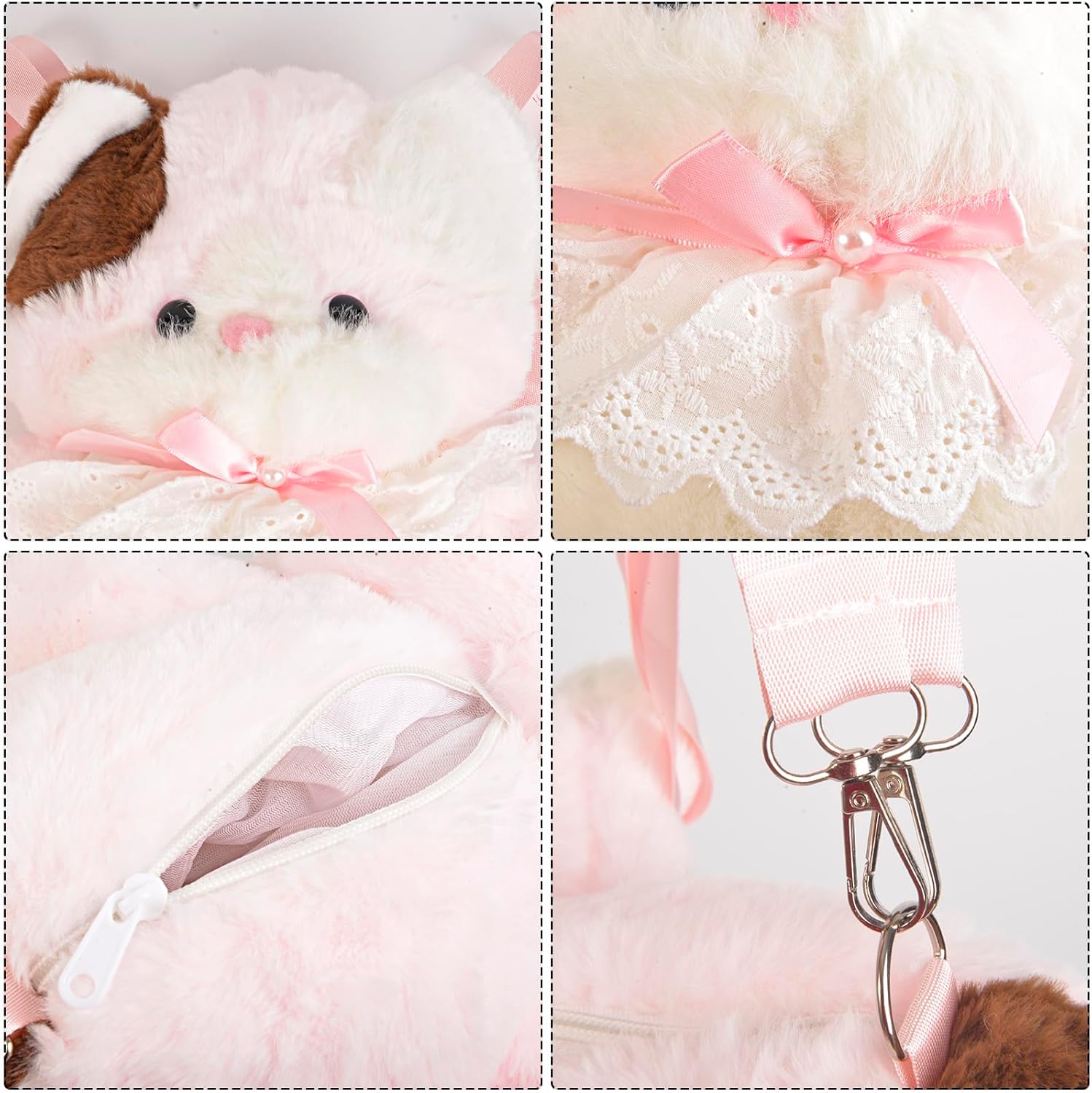 QZUnique Cute Plush Cat Backpack - Soft Stuffed Animal Cat Backpack with Detachable Strap, Plush Shoulder Crossbody Handbag for Women - Image 3