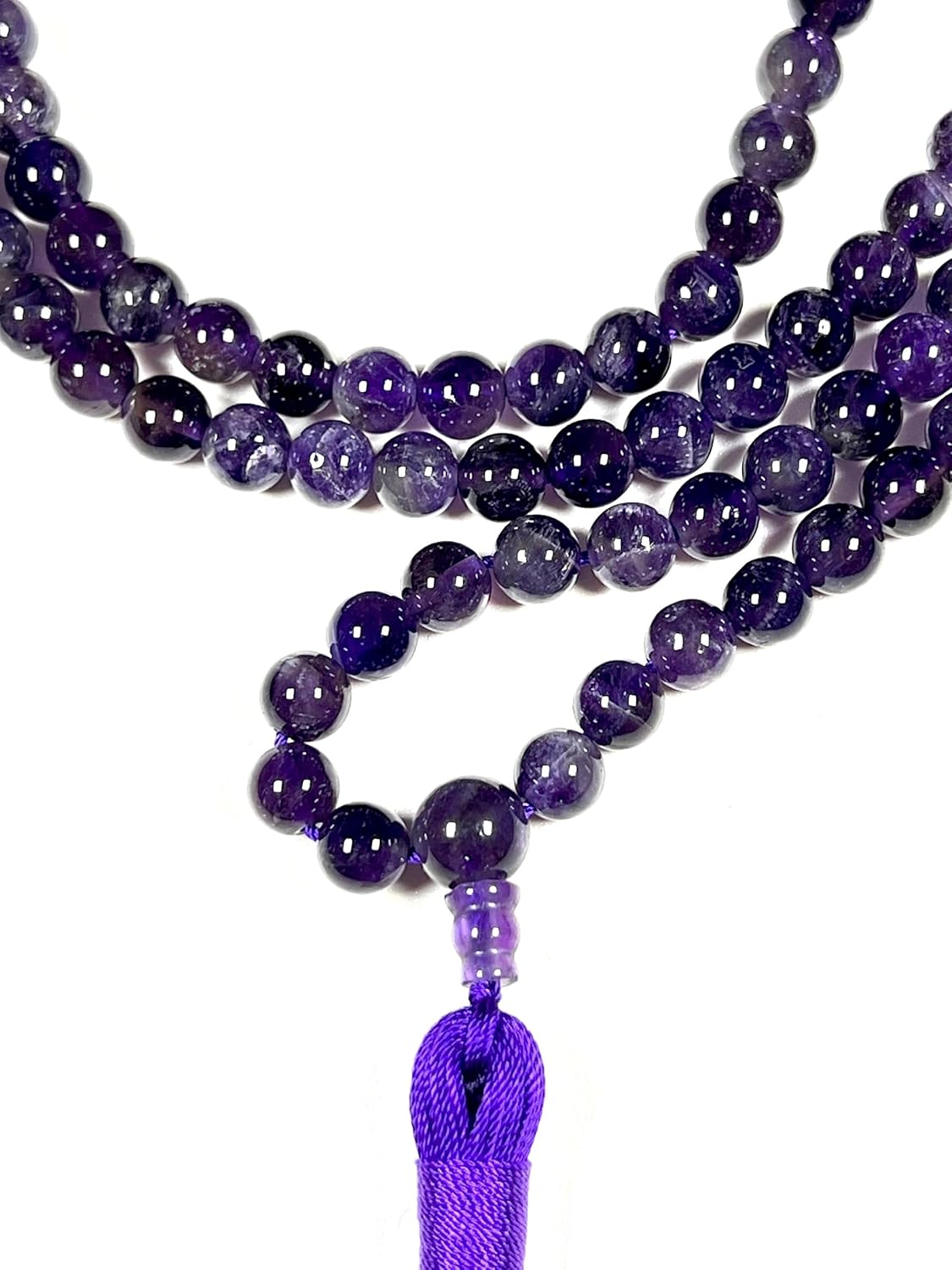 Handmade Amethyst Mala Beads Necklace - 8mm 108 Beads - Pisces Birthstone - Crown Chakra - Image 5