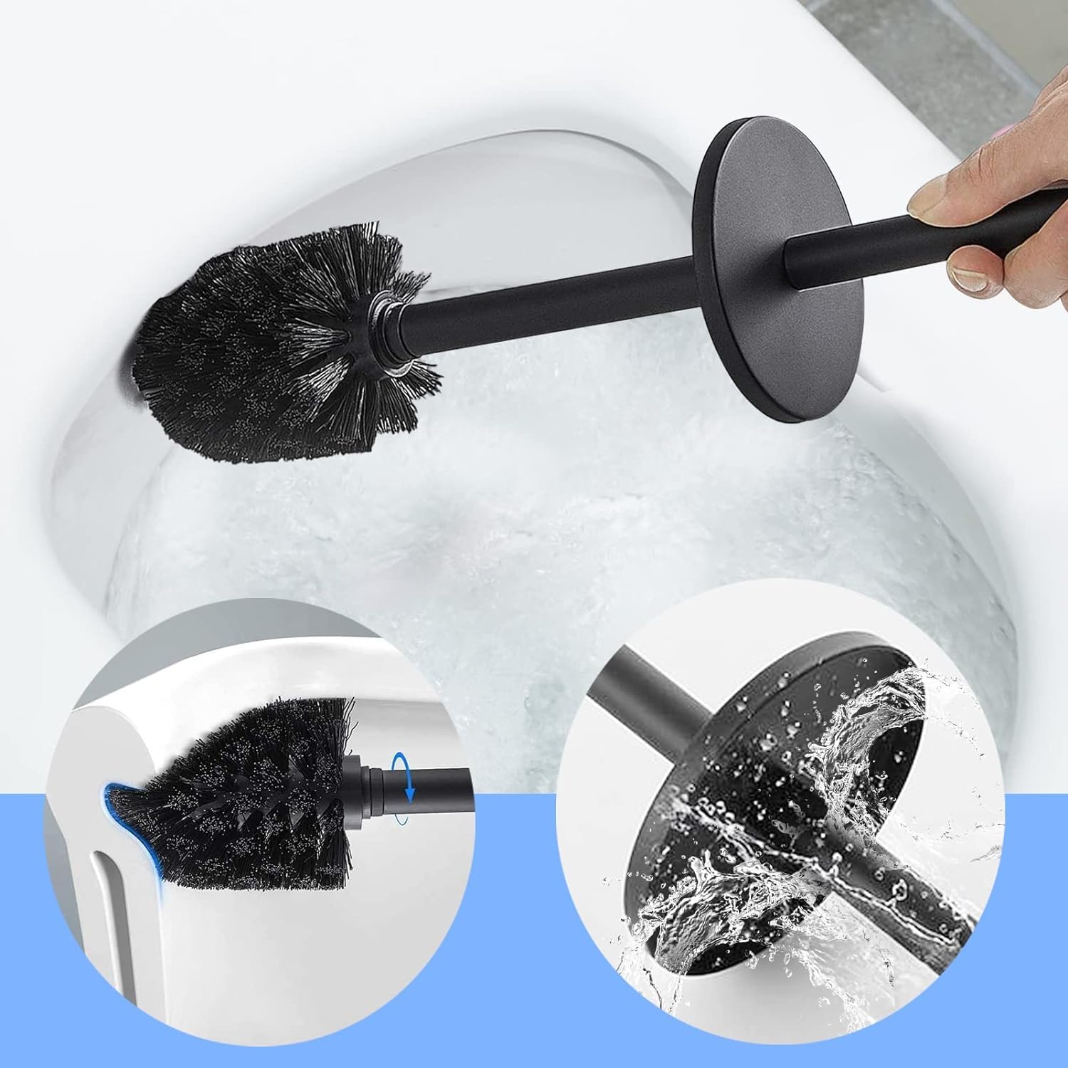 Escobilla de inodoro y soporte, cepillo de inodoro de acero inoxidable con cerdas duraderas para fregar, diseño a prueba de salpicaduras para una limpieza eficiente del baño