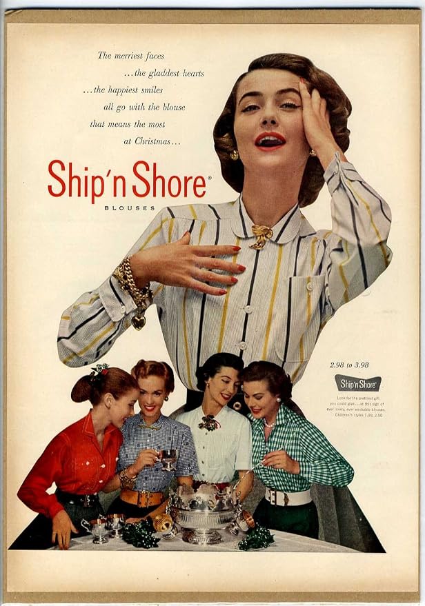 Amazon 1952年 Ship N Shore ブラウス 1950年代 アメリカ雑誌広告 インテリアポスターに ファッション広告 ホーム キッチン 通販