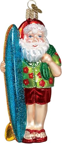 Old World Christmas Regalos de playa Adornos de vidrio soplado para árbol de Navidad Surfer Santa