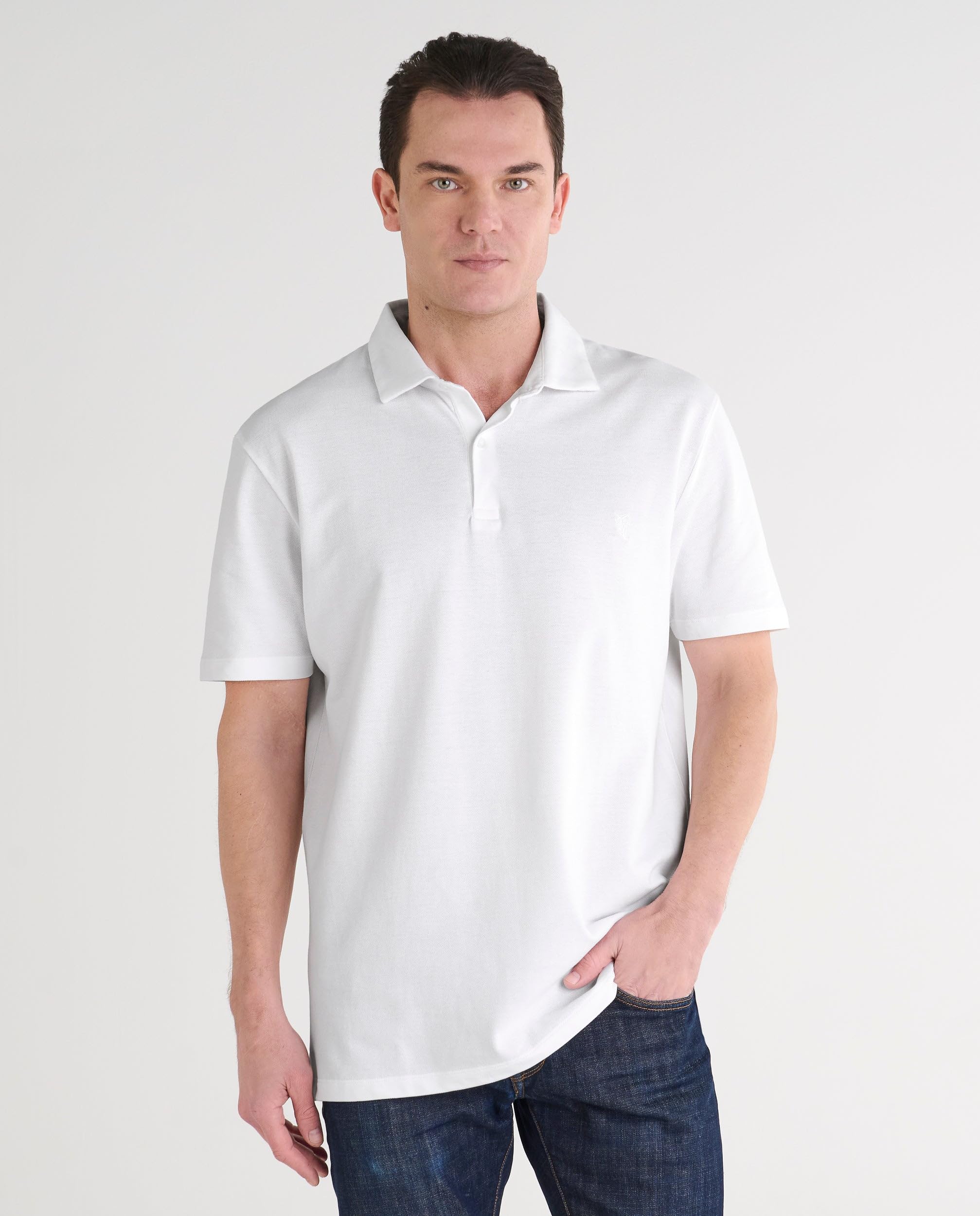 El Búho Nocturno Polo Hombre Manga Corta Algodón 100% Piqué Liso - Cuello Italiano Spread Firme Elegante - Regular Fit Holgado Largo - Deporte Casual Vestir Tallas Grandes S-5XL - 3