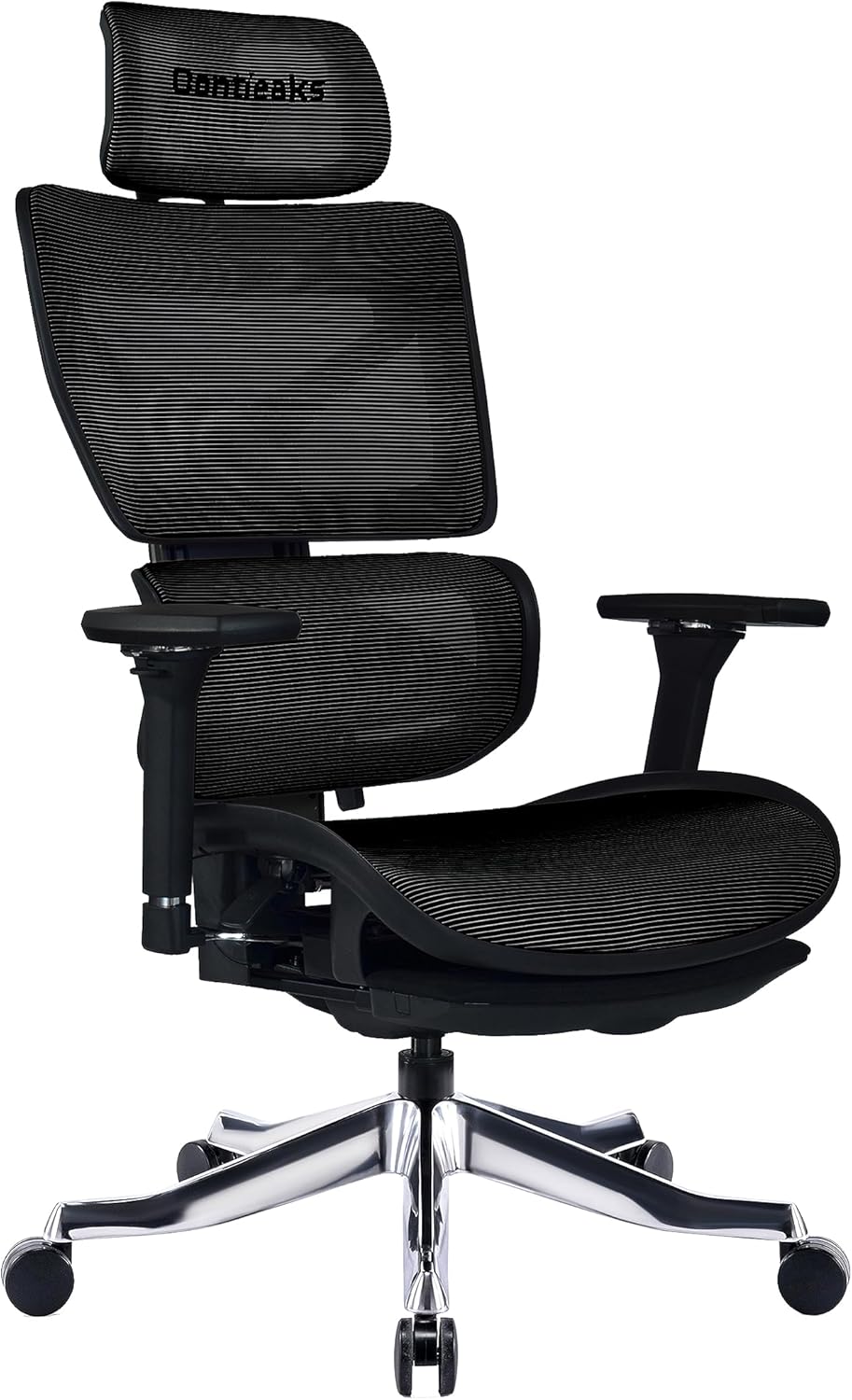394027 Celestial Eclipse Black Gaming Chair with Built-in Ottoman, Full Mesh, Movable Lumbar Support, Backrest Height Adjustment