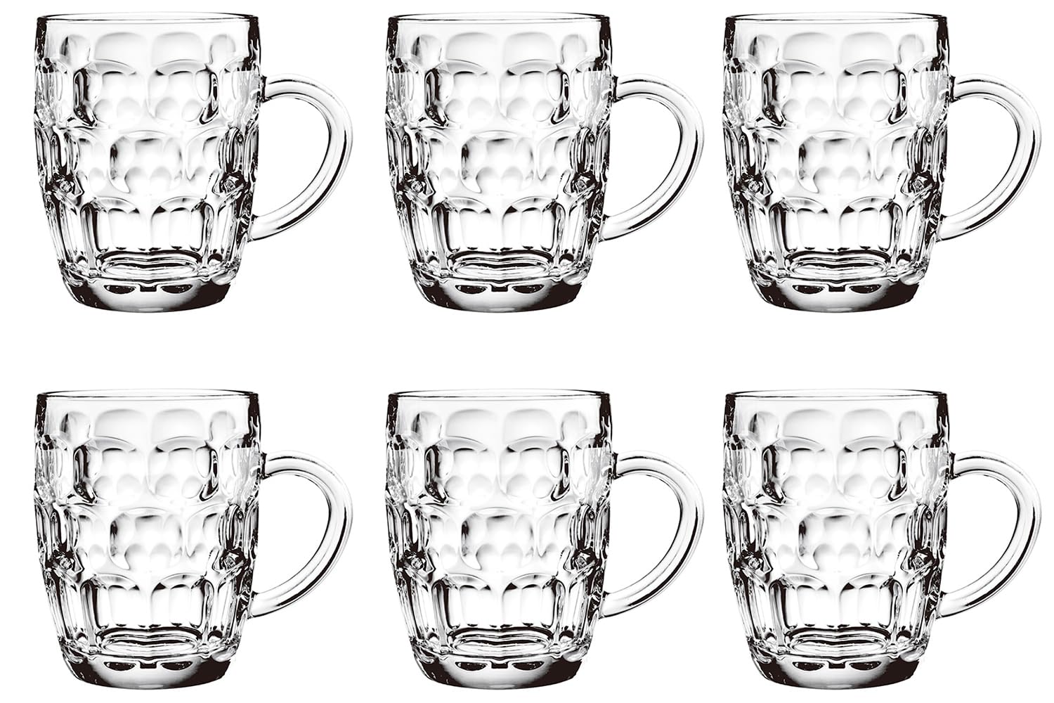 TUSAPAM Dimple Stein Beer Mug Set, 20 oz Beer Glasses with Handle, Glass Beer Mugs, Dishwasher and Freezer Safe, Clear and Sturdy, Set of 6