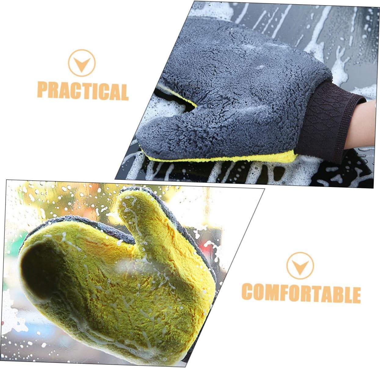 3pcs Car Washing Mitts Non-Scratch Waterproof Coral Fleece Dual-Sided Cleaning Gloves for Auto Detailing for Vehicle Care and Maintenance