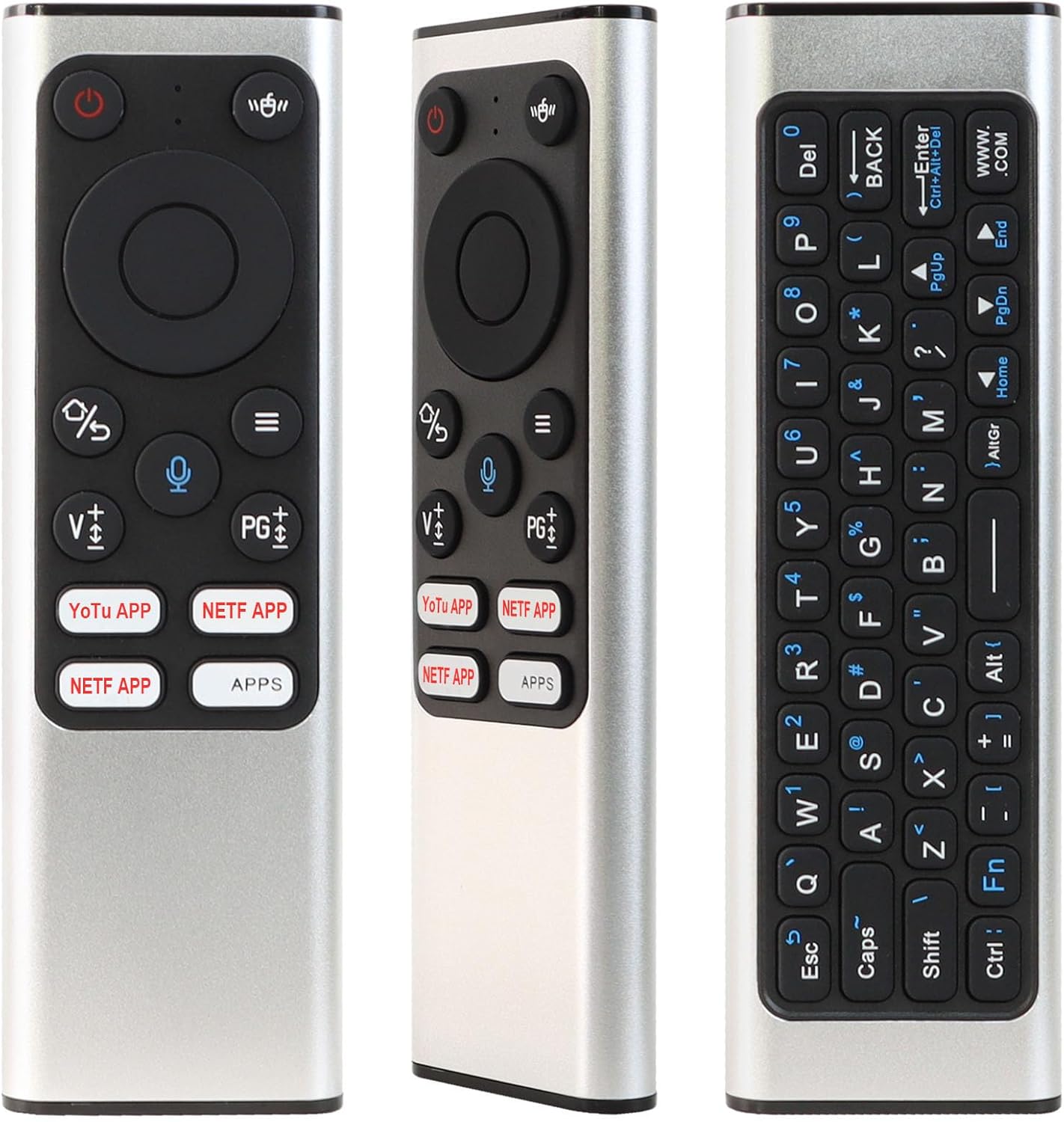 Devan, bò, ak dèyè views of the CHUNGHOP X9 remote