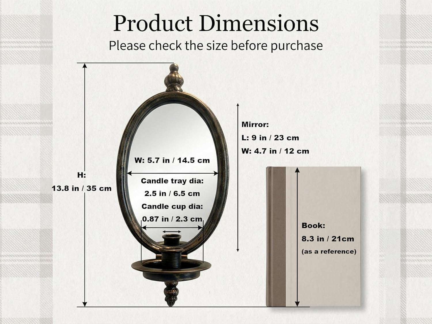 2 Pack Metal Wall Sconces, Heavy Mirror Taper Candle Sconce,Antique Bronze Pillar Candle Holder,Home Decoration