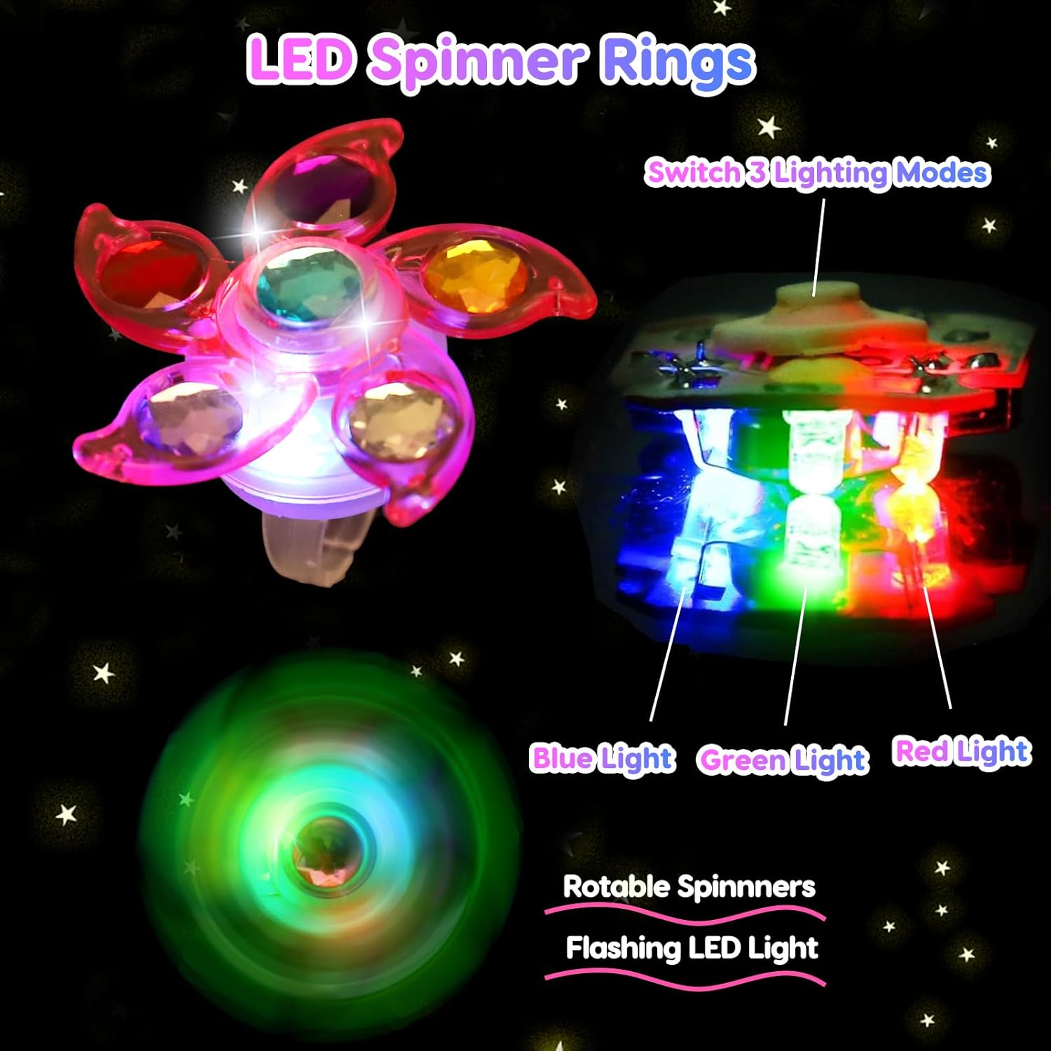 24PCS LED Light Up Fidget Spinner Rings Glow Party Favors Bulk for Kids 4-8 8-12 Easter Egg Fillers Goodie Treat Bags Stuffers Pinata Carnival Prizes Classroom Treasure Box Toys Birthday Return Gifts - Image 8