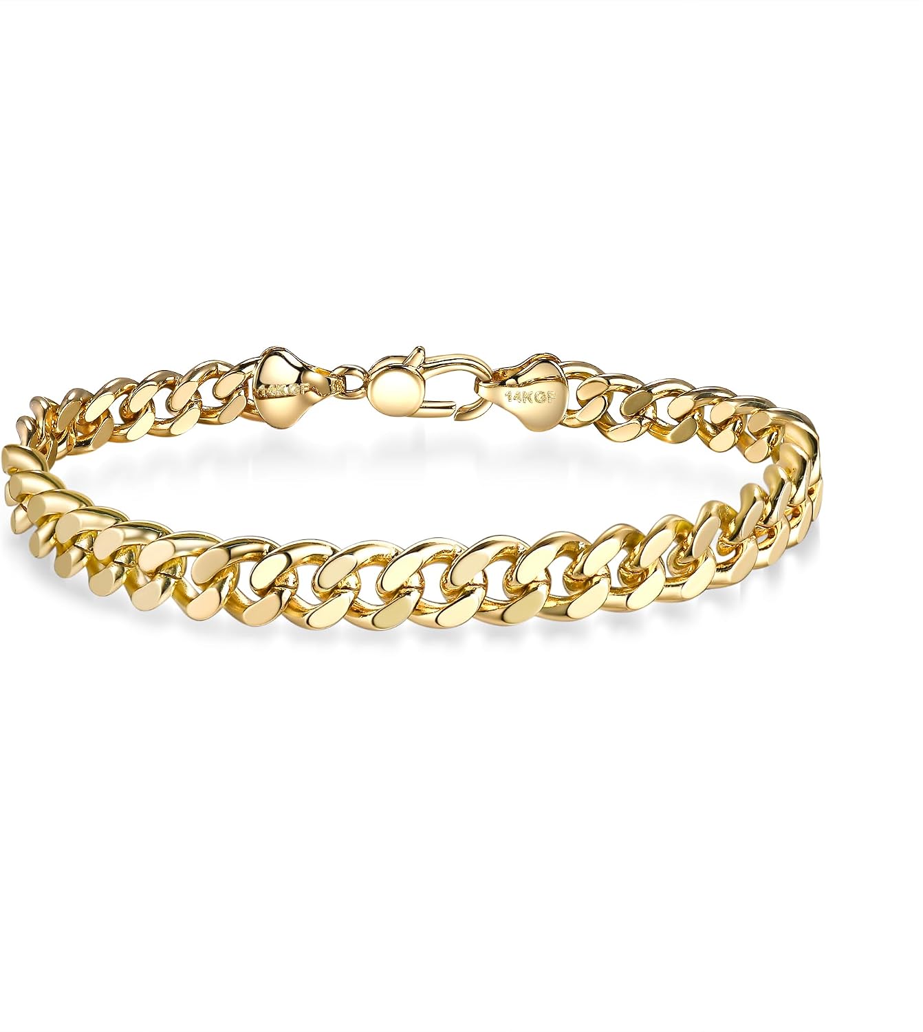 6mm 14K Gold Bracelet for Men ＆ Women Cuban Bracelet for Men Gold Diamond-Cut Hypoallergenic Chains Gold Cuban Link Curb Chain Bracelet Jewelry Gifts 7.5/8/8.5 in