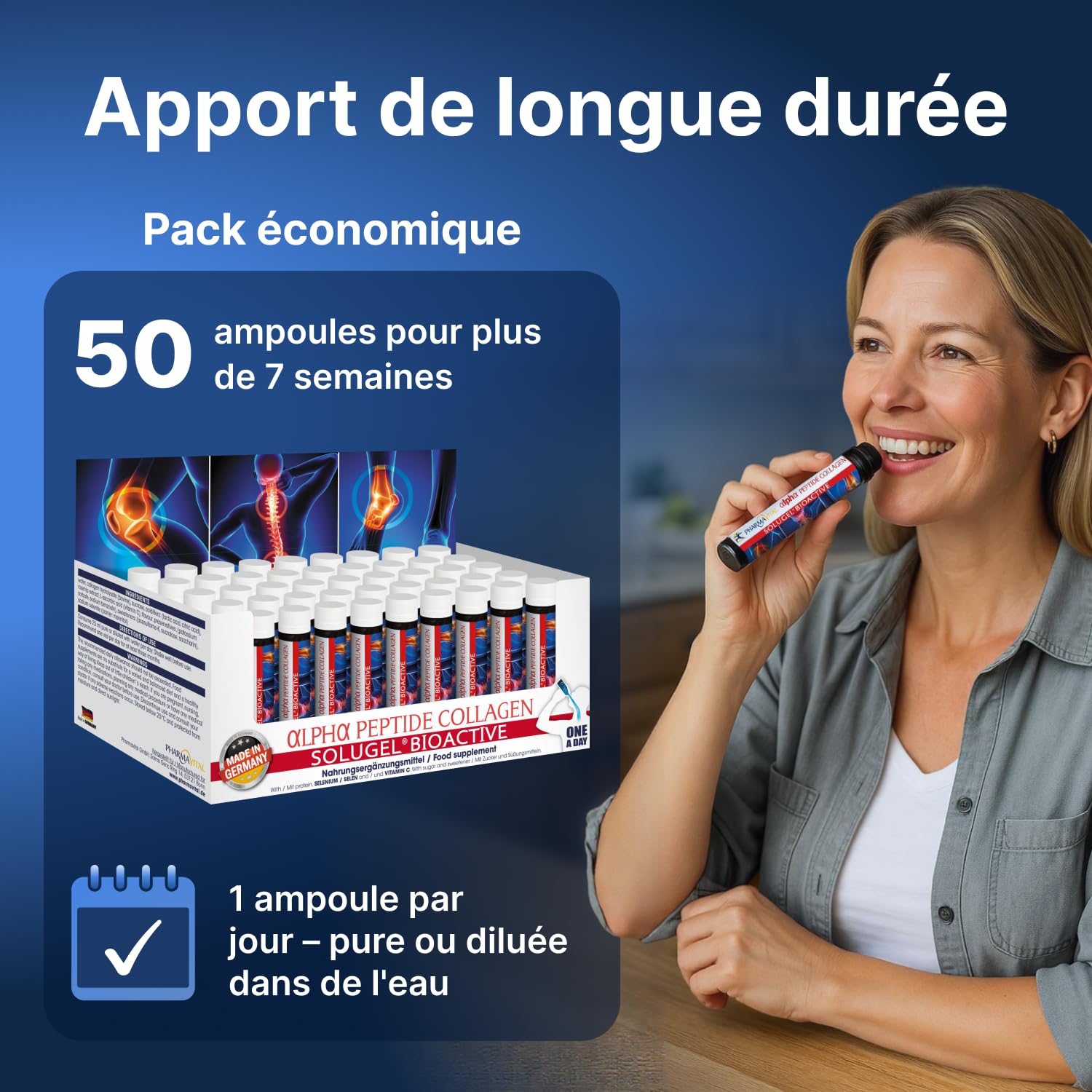 Alpha Peptide Collagène à boire - Collagene liquide 50 ampoules - 10.000 mg d'hydrolysat de collagène - Avec des peptides de collagène de type 1 et 3 - Testé en laboratoire externe