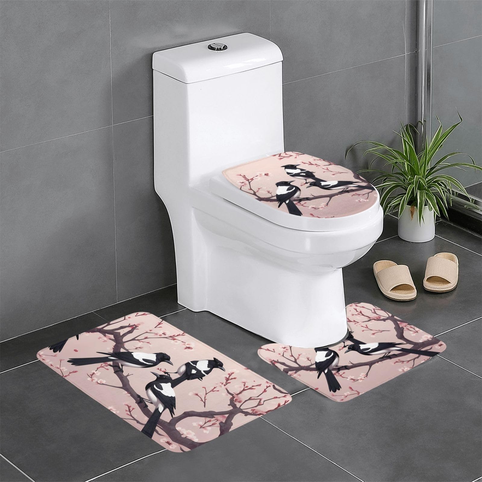 Tapis de salle de bain pour éviter les glissades lot de 3 pièces Magpies On Plum