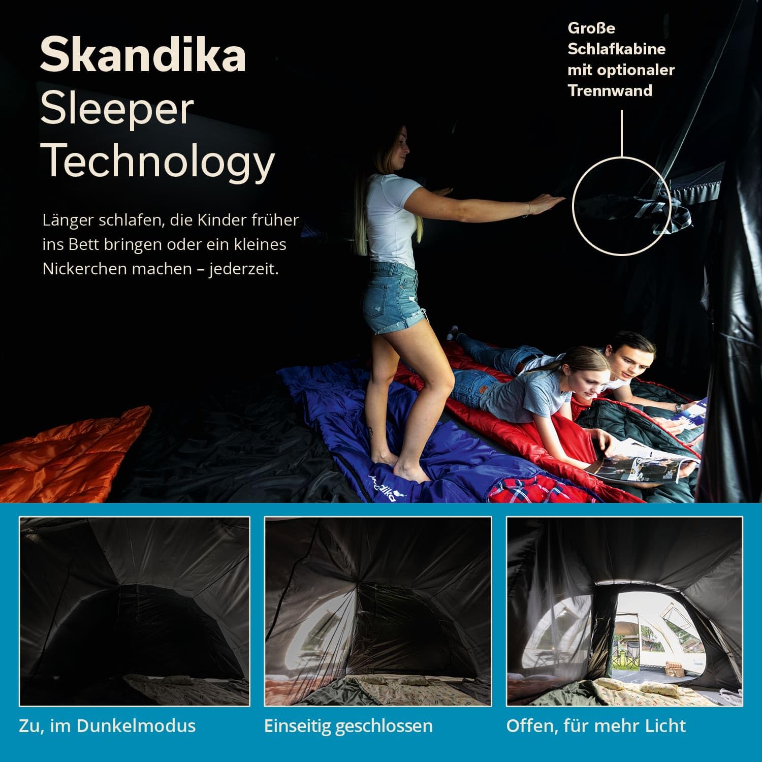 Skandika Hafslo 5 XL Sleeper Protect namiot tunelowy dla 5 osób, technologia Sleeper, wszyta podłoga namiotu, daszek, słup wody 5000 mm | duży namiot rodzinny, namiot, outdoor, kemping