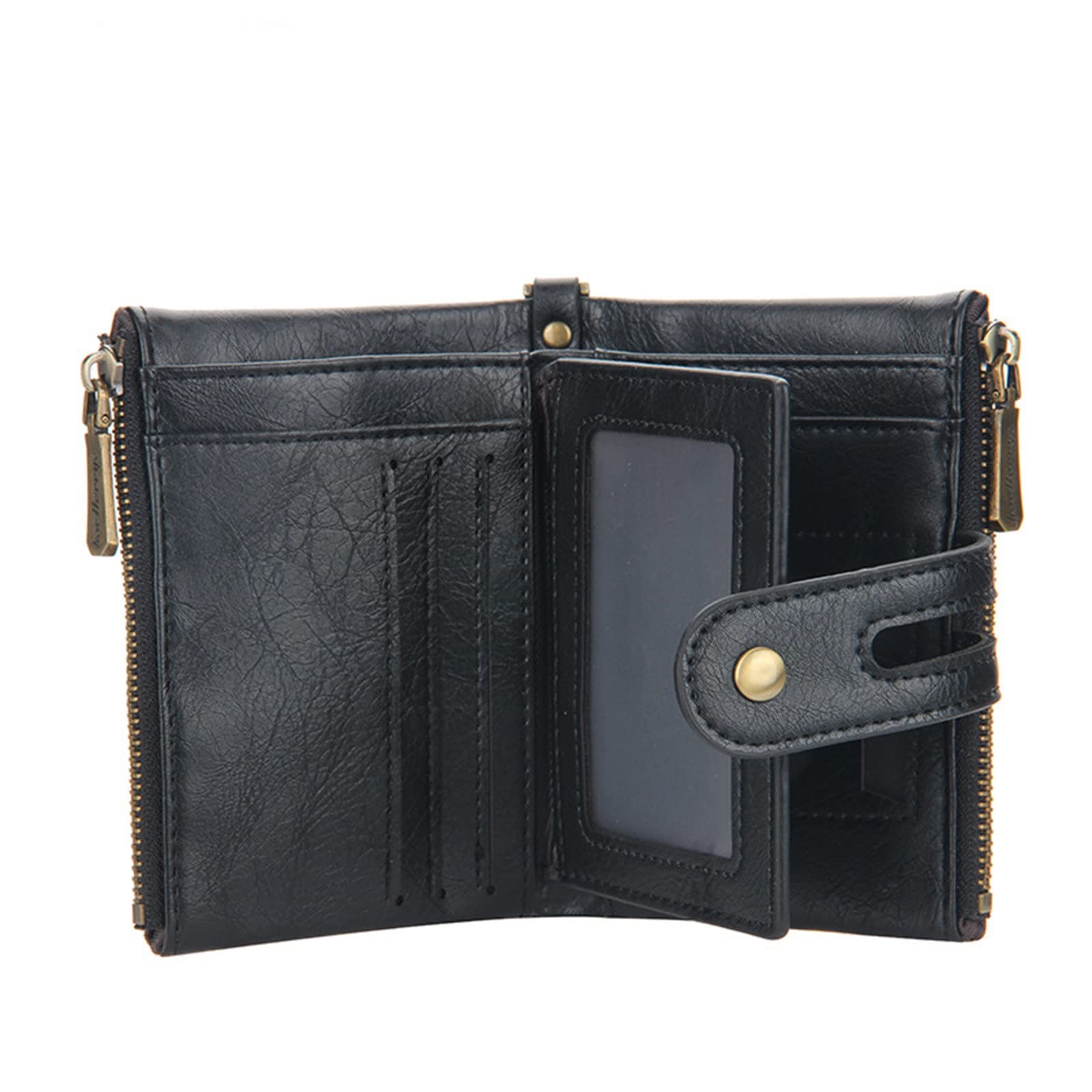 Cartera Cadena Piel Billetera multitarjeta for Hombre Vintage con Doble Cremallera Zero Wallet para Hombres(Schwarz)