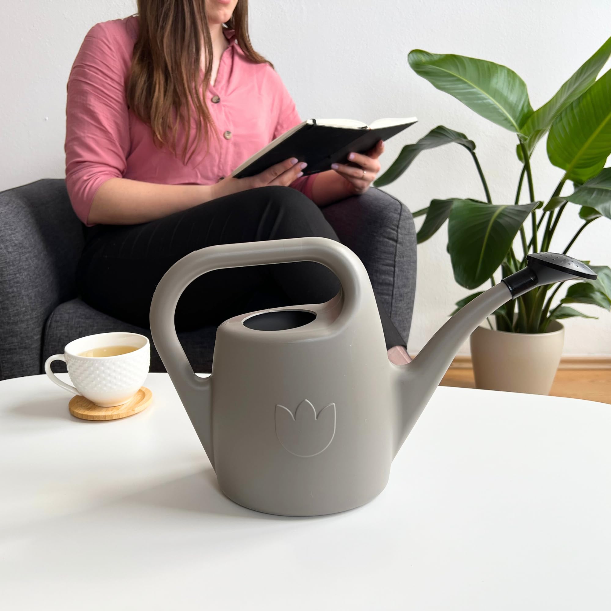 Watering Can Eva 2 Litres - Small Watering Can for Indoor and Outdoor Plants - Plastic House Plant Water Can, Taupe - Image 3