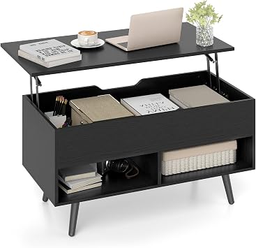 GIANTEX Lift Top Coffee Table, Modern Center Table for Living Room, Black