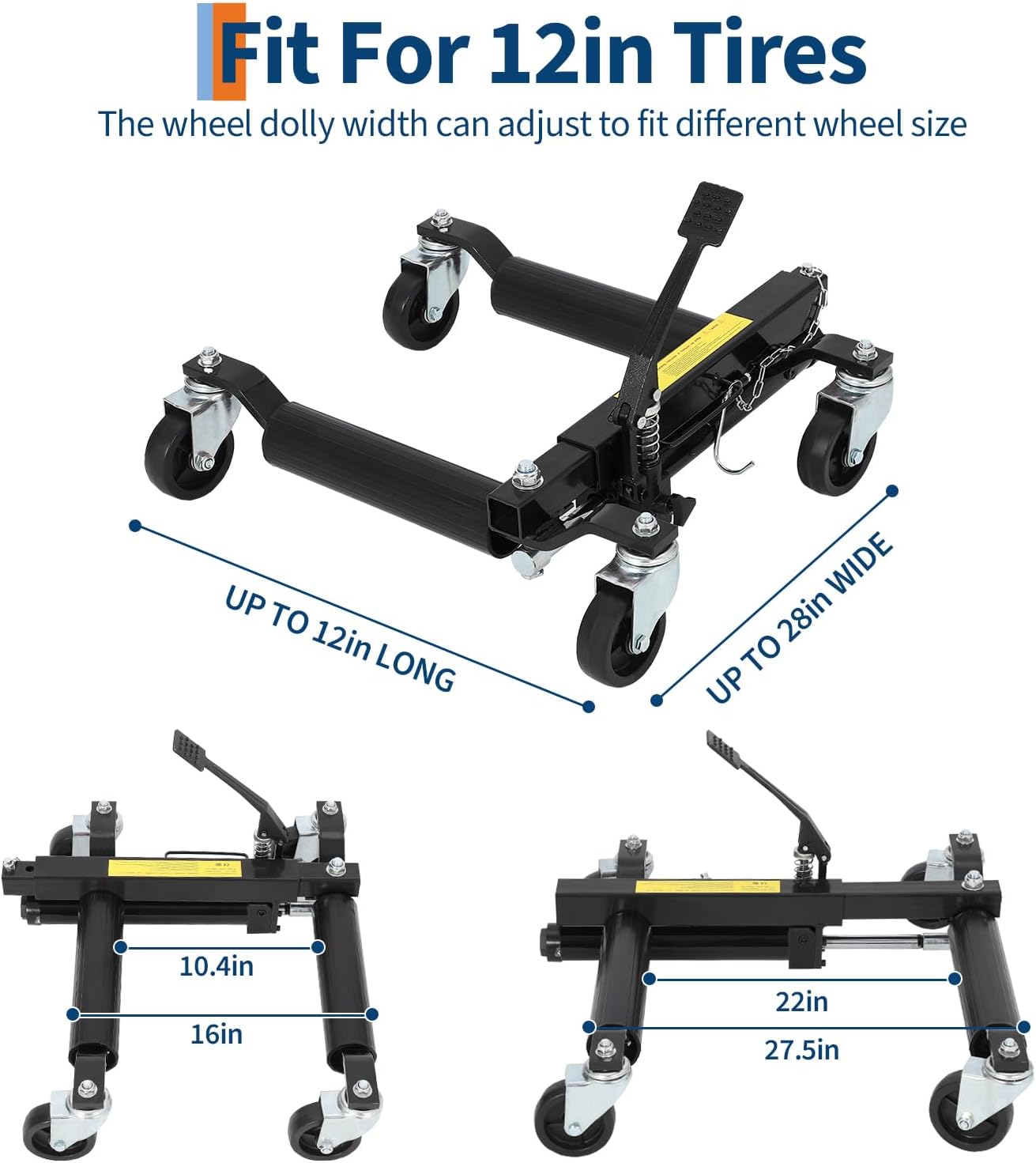 Hydraulic Car Wheel Dolly Jack Set of 4, Heavy Duty 1500 LBS Car Wheel Dolly Vehicle Skates Positioning with Foot Pedal for Auto Tire Repairing, Vehicle Moving-Black