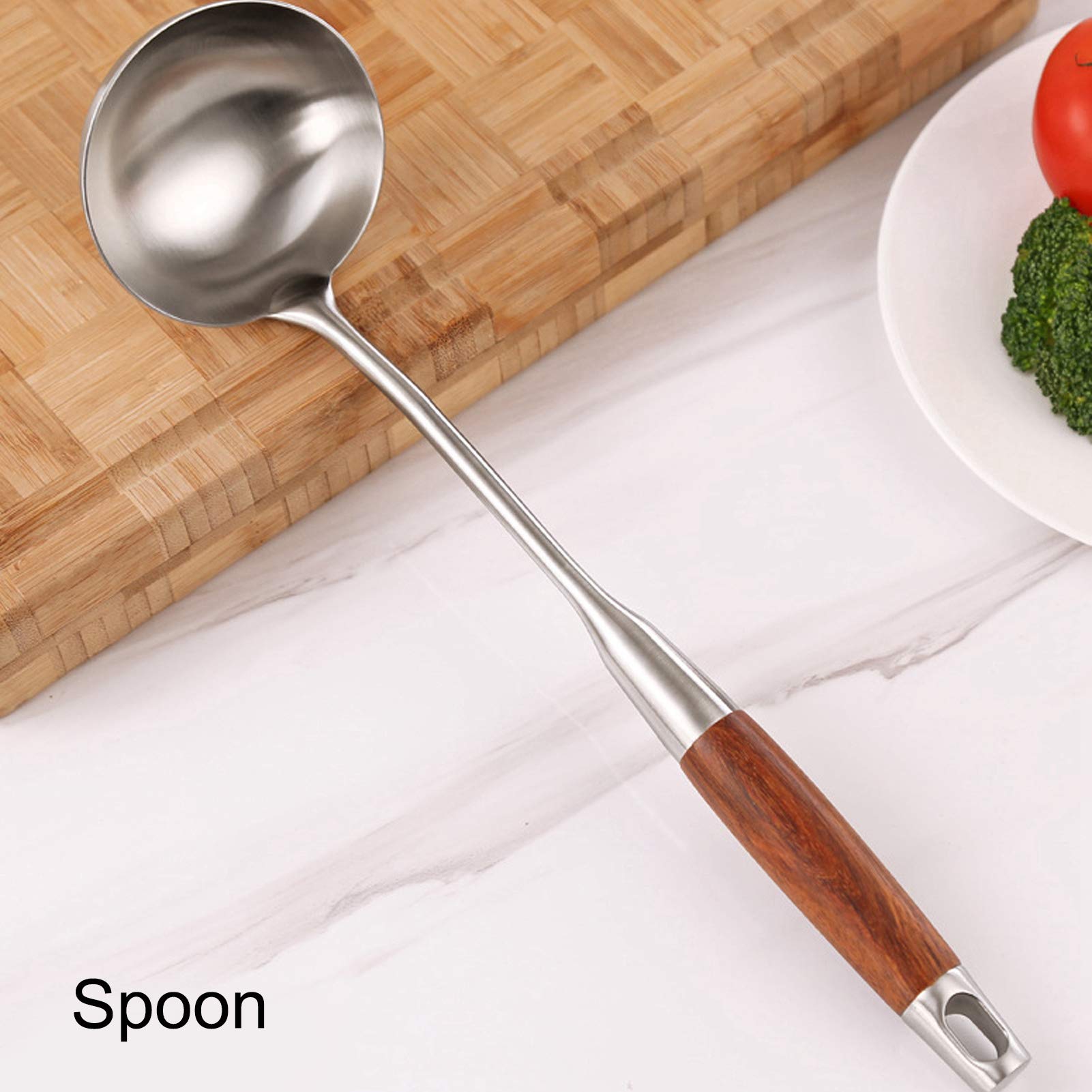 Juego de Espátula de Cocina con de Madera, Utensilios de Cocina Duraderos de Acero Inoxidable 304 para Chefs Caseros, 6 Unidades, Diseño que Ahorra Espacio
