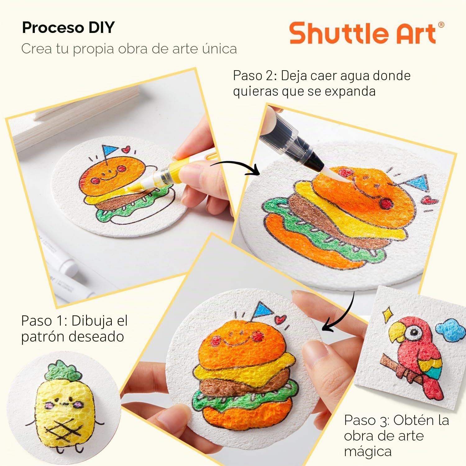 Shuttle Art Kit de pintura mágica inflable de 66 piezas, kit de pintura mágica 3D con esponja y textura con 60 hojas de papel esponja, juego de pintura para adultos, niños 6-12, artistas, kit de