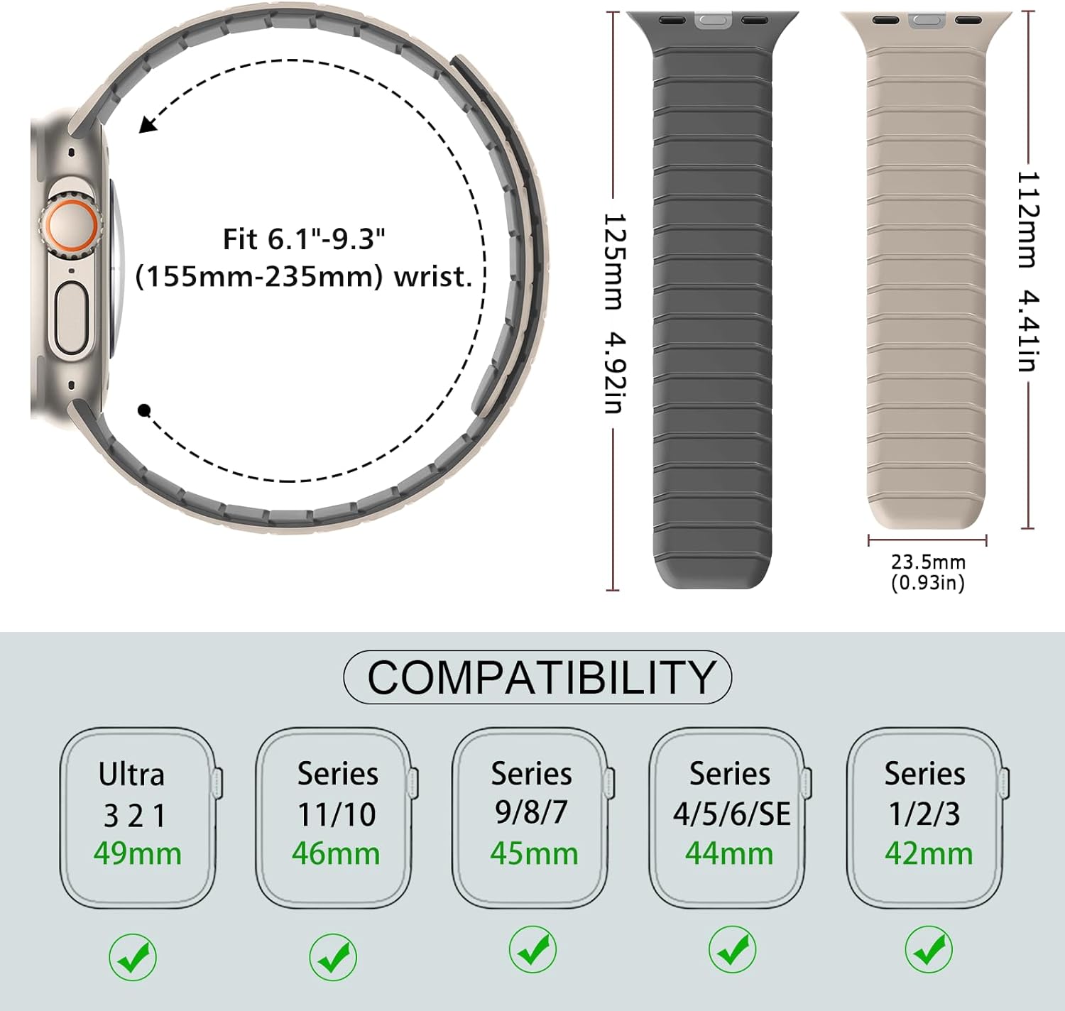 Double Sided Reversible Band Compatible with Apple Watch 49mm 46mm 45mm 44mm 42mm, Magnetic Wristband Soft Silicone Straps for iWatch Ultra 3 2 1 SE Series 11 10 9 8 7 6 5 4 3, Beige Grey - Image 3