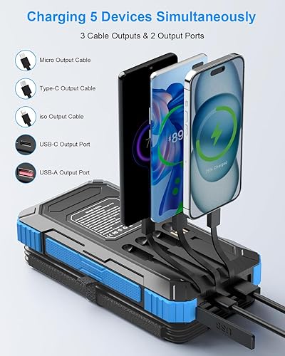 Miniatura 2 de Cargador solar de 49800 mAh con 4 cables integrados y 3 paneles plegables, cargador de teléfono portátil rápido PD22.5W, batería externa con
