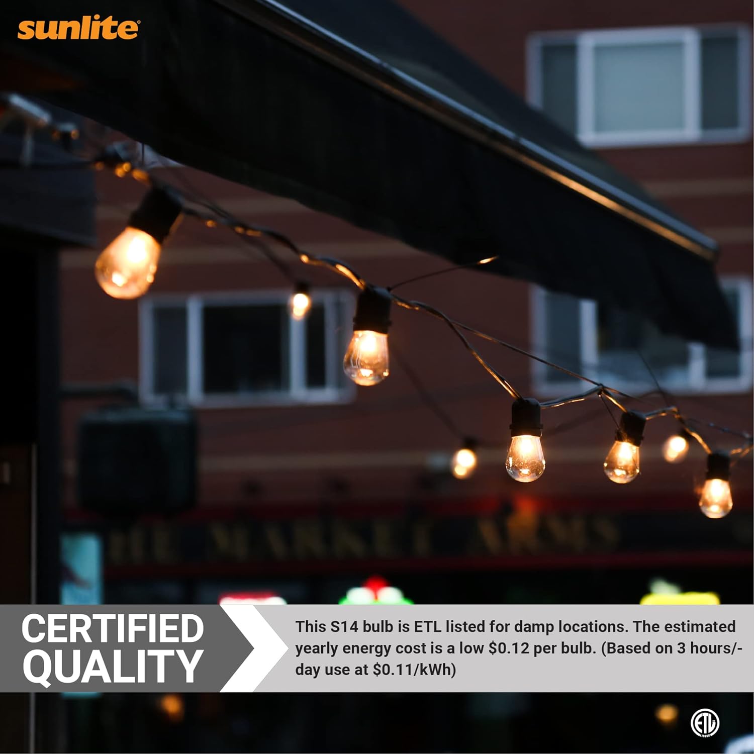 Sunlite 41563-SU LED S14 Filament Style String Light Bulb, ETL Listed, 2 Watts (25W Equivalent), 200 Lumens, Medium Base (E26), Dimmable, 2700K Warm White, 12 Count