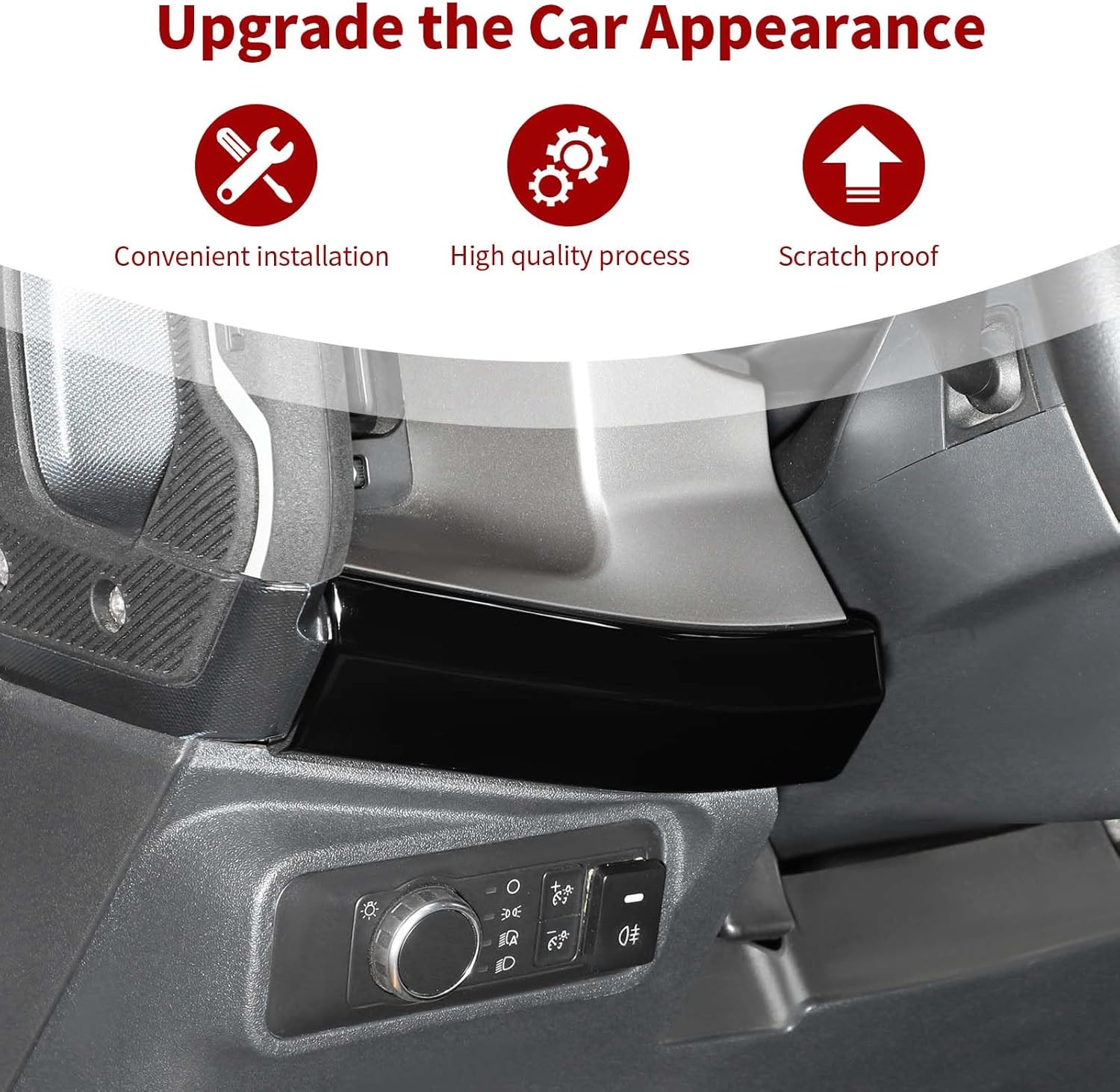 Dashboard Trim for Ford Bronco 2021+, Black ABS Center Console Panel Cover, Interior Decorative Overlay, Peel & Stick Installation (3PCS, Non-Replacement)