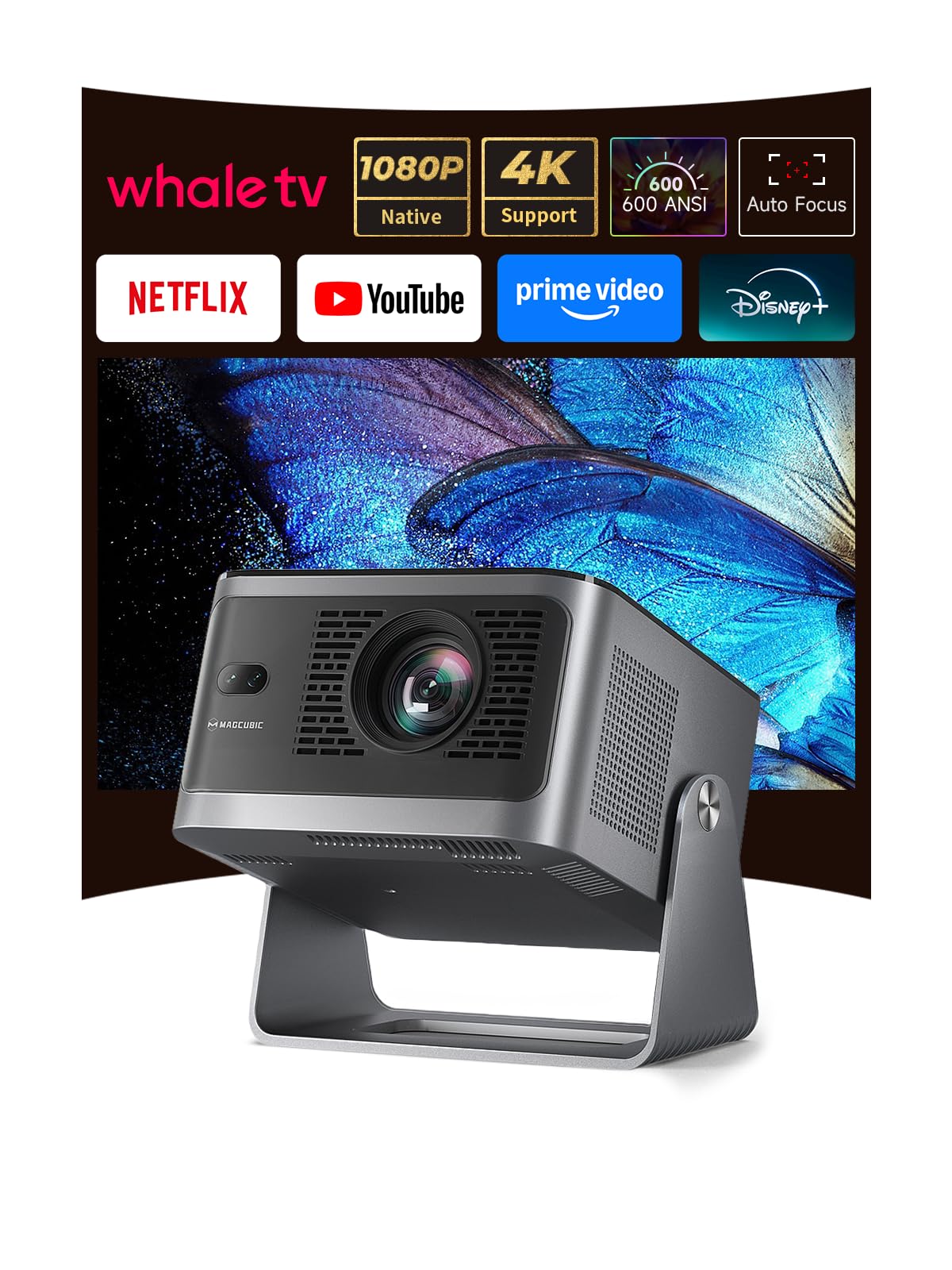 Magcubic HY350NTV inteligentny projektor Full HD 1080p 4K, Android 13 | 500 ANSI lumenów autofokus, dwuzakresowy Wi-Fi, Bluetooth, projektor z krótkim zasięgiem, kompatybilny z Netflix do kina