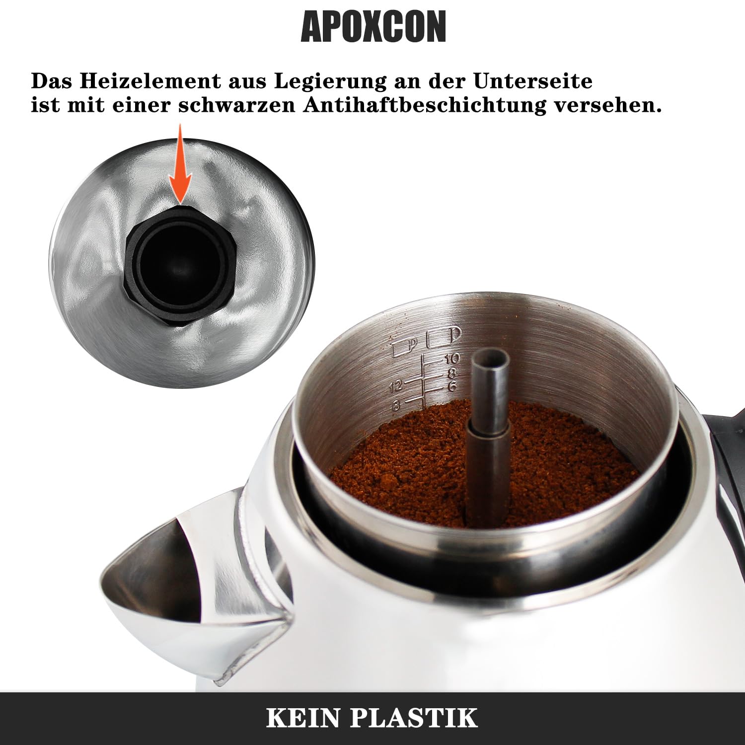 APOXCON Percolateur électrique en acier inoxydable - Fonction maintien au chaud, bec verseur anti-gouttes et interrupteur (10 tasses)