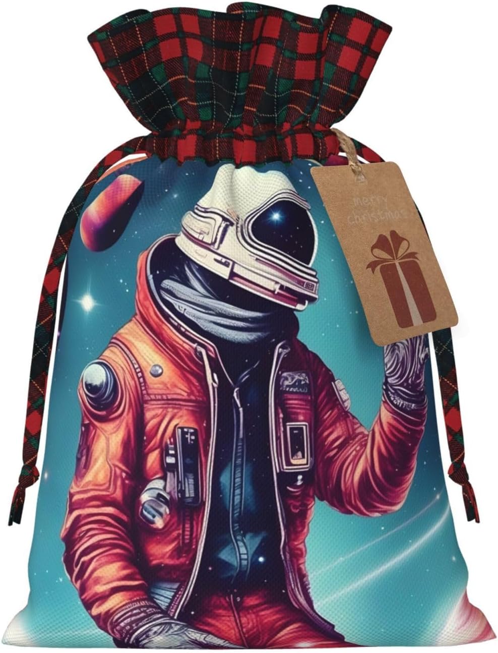 IDUBI Cool Man In Outer Space Galaxy Stylish Christmas Gift Bags - Lightweight And Convenient Drawstring Closure,Festive Gift Wrap Options