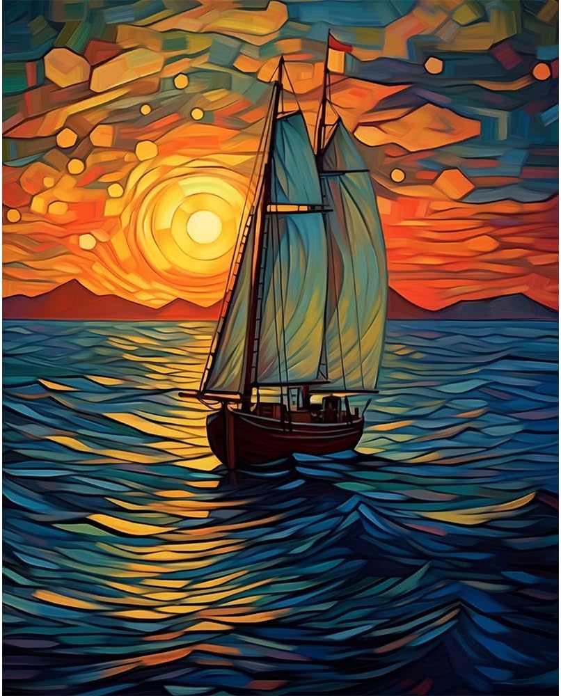 Natuyalo Paint by Numbers for Adults - DIY Adult Paint by Number Kits Painting on Canvas Sailboat Painting by Numbers for Beginners, Sunset Landscape Art Craft Kits for Adults (16x20 Inch)