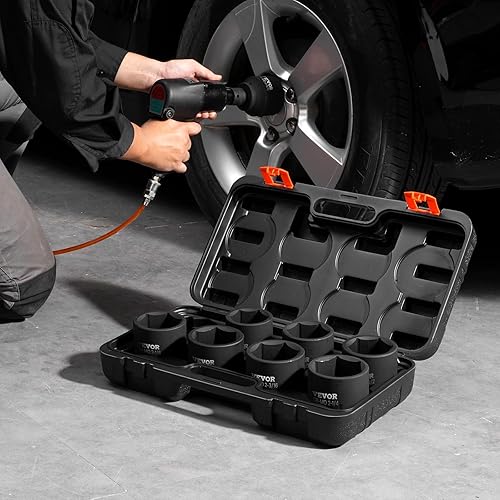 Vista 33 de VEVOR Juego de llaves de impacto, 19 piezas x 1/2 pulgadas métricas de 3/8-1-1/2 pulgadas, 6 puntos de zócalo profundo de 6 puntos, construcción