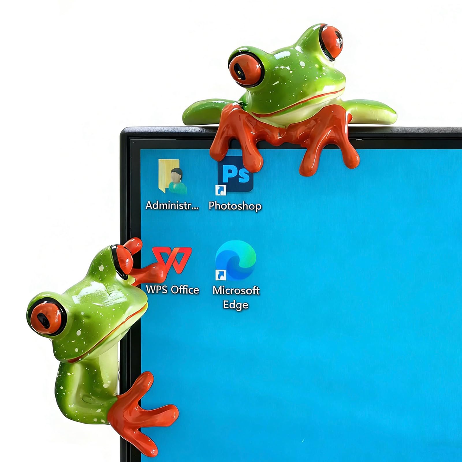 JOZRTOR 2 PCS Funny Resin Frogs Decor, 3D Creative Craft Frog Gifts Cute Frog Figurine Computer Monitor Plant Pot Office Desk Decor Personalized Car