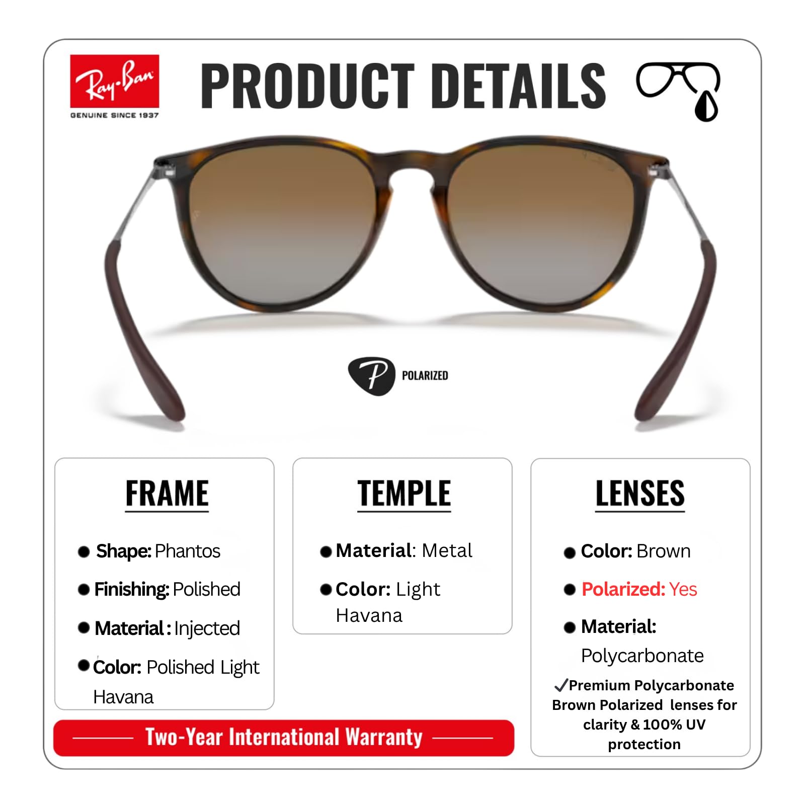 Ray-Ban RB4171 ERIKA Klassische Sonnenbrille in Phantos-Form mit Brillen-Set, hohe Steg-Passform, Retro-Sonnenbrille