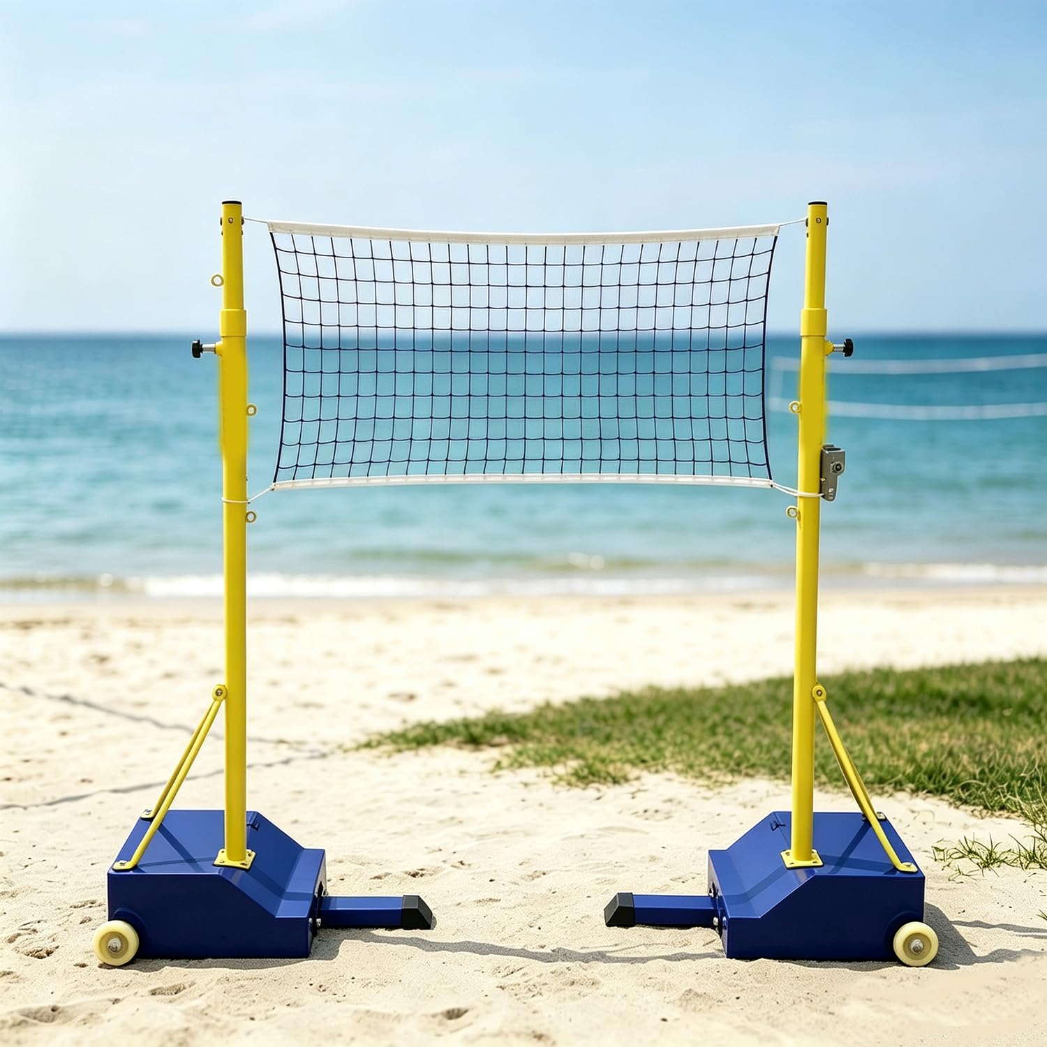 Postes de voleibol y bádminton regulables en acero grueso con soporte autoportante